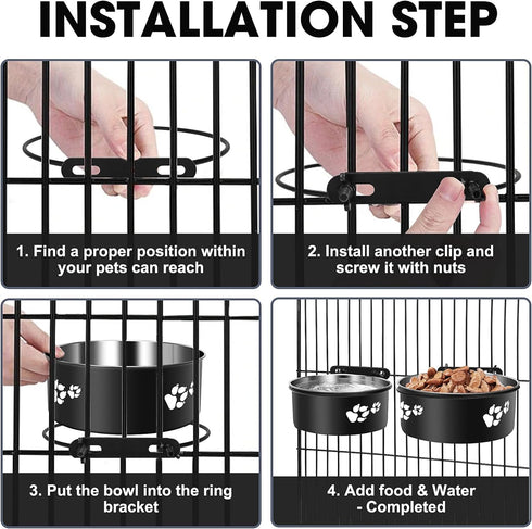 Kennel Water Bowl Hanging, ShineMe 2 Pack Stainless Steel Food and Water Bowl for Dog Cage, Crate, Kennel Bowls Mountable for Medium and Small Dog...