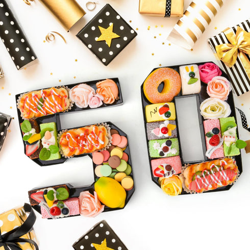 Cardboard Number for Charcuterie 50 Set Fillable Tray 10.2'' Black Charcuterie Paper Box for 50th Birthday Anniversary Party Decorations Chocolate...