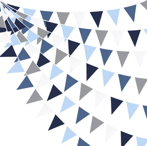 32Ft Deep Blue Party Decorations Royal Triangle Flag Pennant Bunting Fabric Garland for Wedding Birthday Ahoy Achor Nautical Pirate Bridal Baby Sh...