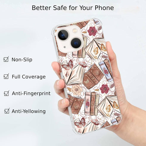 Aesthetic Butterfly Book Phone Case Compatible with iPhone 15 Plus, Vintage Brown Book Trendy Cool Girl Boy Case for iPhone 15 Plus, Silicone Shoc...