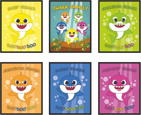 PoyBux Design,Baby Shark Art Poster Drucke, Set von 6 (ungerahmt) (20.3x25.4 cm), Kinderzimmer-Wandkunst-Dekoration, Kinderzimmer Heimdekoration.,...