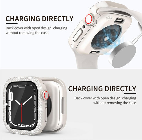2 in 1 Waterproof Bling Case Compatible for Apple Watch 40mm Screen Protector SE Series 6/5/4, Women Glitter Diamond Rhinestone Bumper Face Cover ...
