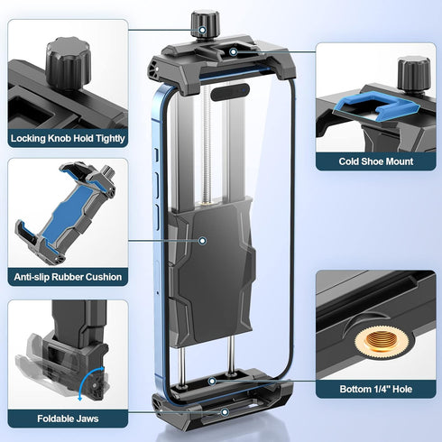 KDD Cell Phone Tripod Mount Adapter with Ball Head, 360° Rotating Phone Holder Stand for Tripod with Cold Shoe, Smartphone Clamp for iPhone 15 14 ...