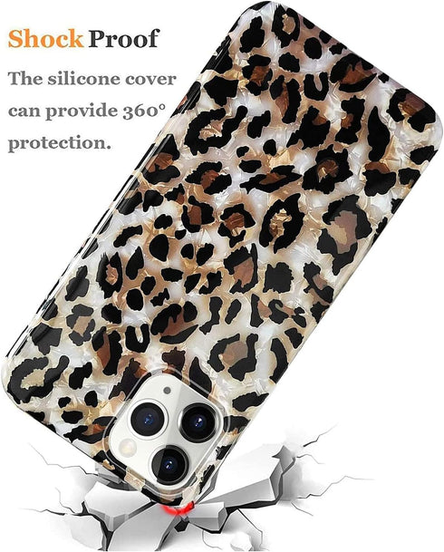 J.west Case Compatiable with iPhone 13 Pro 6.1 inch,Sparkly Animal Leopard Print Pattern Vintage Cheetah Glitter Translucent Clear Soft TPU Slim P...