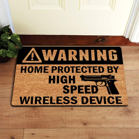 Funny Doormats Home Protected by High Speed Wireless Device Indoor Floor Welcome Mat for Entrance Way Rubber Back for Front Door Indoor Outdoor Cu...