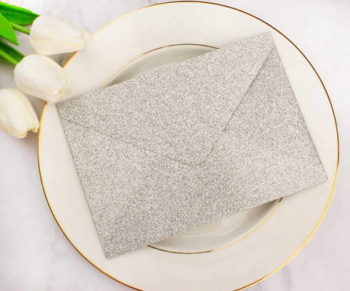 Lucky Star 25 PCS A7 Silver Sparkle Glitter Envelopes,5.35 x 7.7 inches, Perfect for 5x7 Weddings,Invitation Cards,Birthday Greeting Invite 120g S...