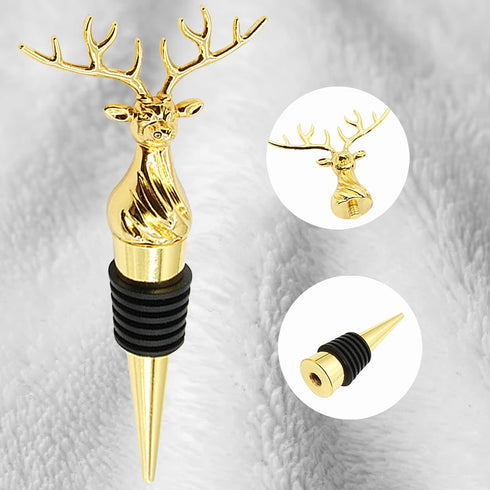 2 Packs Deer Wine Stoppers?Reusable Alloy Wine Bottle Accessories Stoppers for Home Bar or Party (Sliver+gold)...
