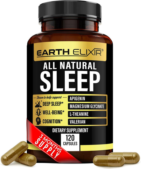 4-in-1 Sleep Aid (120 Caps) w/Apigenin 50mg, Magnesium Glycinate 200mg, L Theanine 250mg & Valerian Root for Sleep Aid 250mg | Apigenin Supplement...