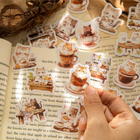 46 Pcs Small Coffee Cat Stickers for Scrapbooking Diary Laptop Junk Journal Notebook Kids Envelope Card Making Diary Planner Craft DIY Craft Decor...