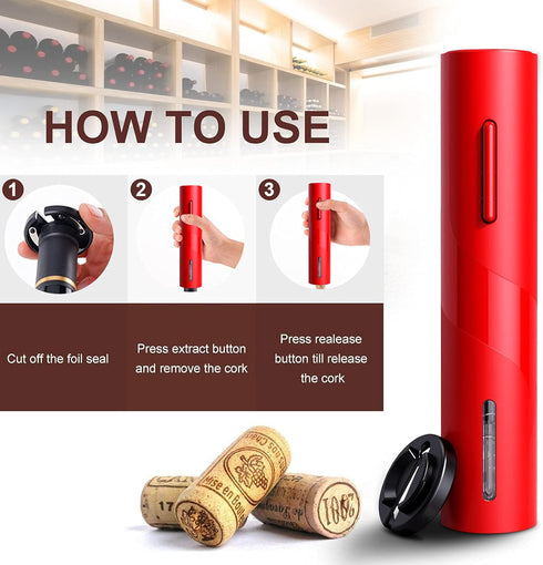 COKUNST Electric Wine Opener, Reusable Cordless Wine Bottle Corkscrew with Foil Cutter, Battery Operated Wine Openers for Wedding Kitchen Party Ho...