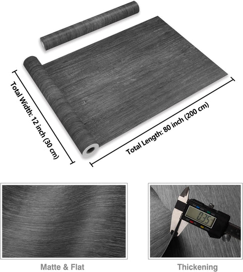 CRE8TIVE Dark Grey Wood Contact Paper 12"x80" Self Adhesive Faux Wood Wallpaper Peel and Stick Countertops Waterproof Thick Rustic Wood Grain Viny...