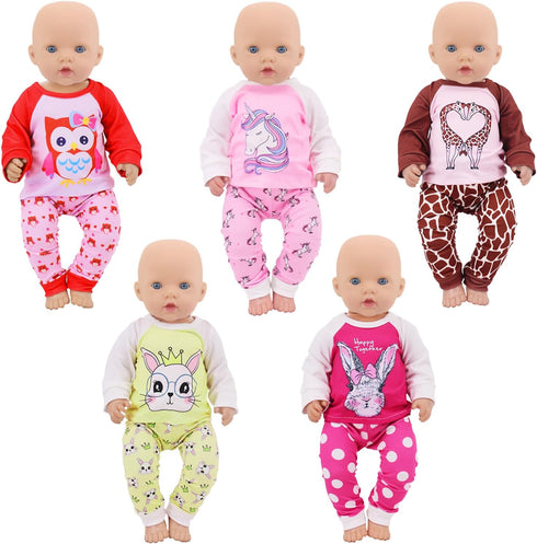 ZITA ELEMENT 5 Sets Baby Doll Clothes Outfits Casual Wear for 14-18 Inch Doll, Doll Clothes for Alive Doll 10 Pcs Baby Doll Accessories for Baby D...