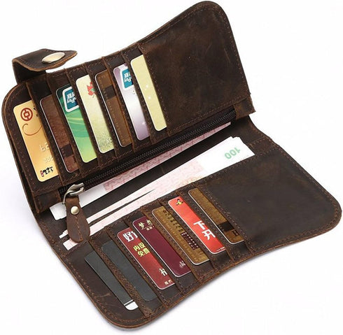 Mens Wallet with Chain Leather Long Bifold Trucker Wallet Vintage Biker Money Clip with Zipper...