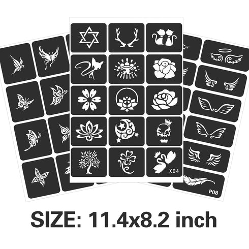 Tattoo Stencils For Kids Teens Adults, 24 Sheets Henna Tattoo Stencil Kit, 400 Tattoos Design, Tattoo Stencils for Real Tattoos, Airbrush Tattoo S...