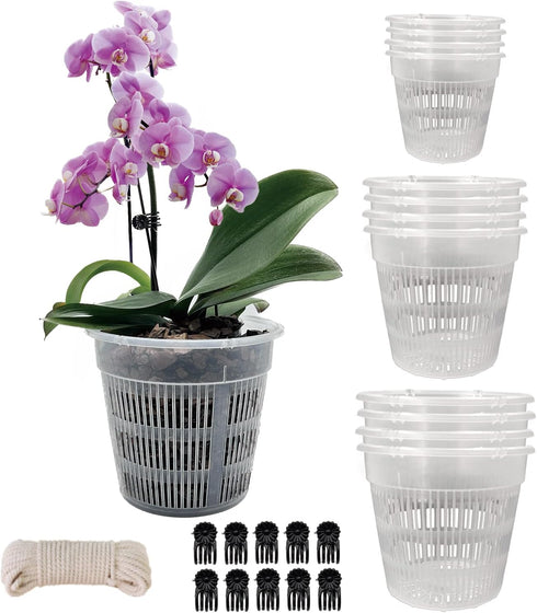 Orchid Pot, 12 Pack Orchid Pots with Holes, 4 Each of 4.5", 5.5", 6.3", Clear Orchid Pots for Repotting, Breathable Slotted Orchids Planter...
