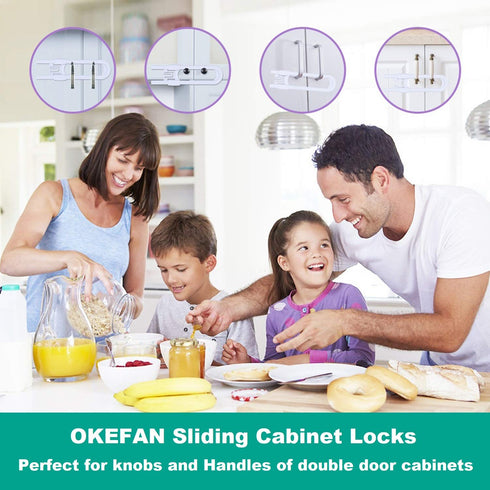 Sliding Cabinet Child Safety Locks - OKEFAN Baby Proofing Cabinet Lock Cupboard Latches for Kids on Closet Door Knobs Handles Pulls No Drill (10, ...