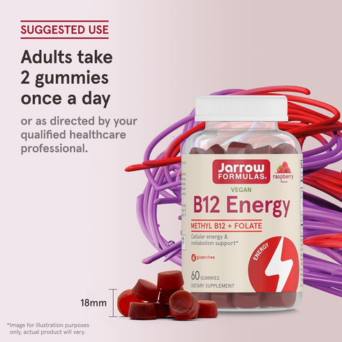 Jarrow Formulas Methyl B12 and Folic Acid Energy, Dietary Supplement, B12 Gummies for Adults, 60 Gummies, 30 Day Supply...