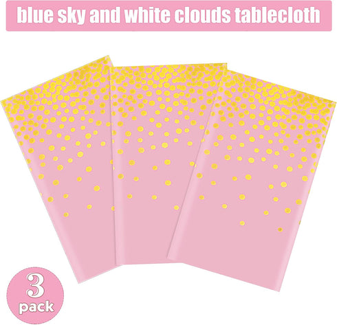 Breling 3 Pieces Dot Tablecloth Confetti Rectangle Plastic Disposable Table Cover for Birthday Wedding Baby Shower Engagement Anniversary Bachelor...