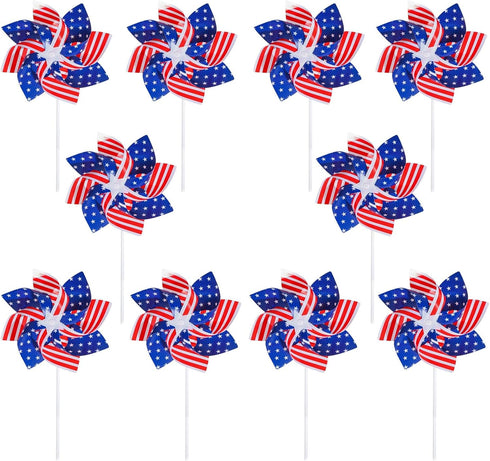4th of July Pinwheels Patriotic Pinwheels American Flag Windmill for Memorial Day Independence Day Party Decorations 10Pcs...