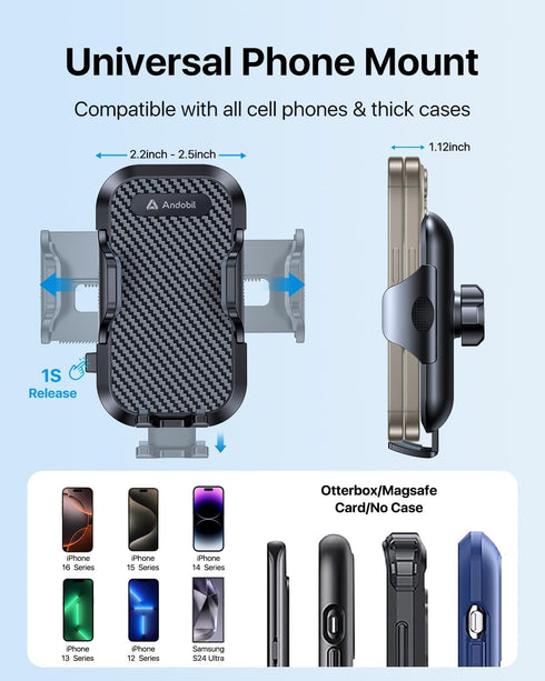 andobil Phone Holders for Your Car - Air Vent Phone Mount, Ultra-Stable Metal Clip with Anti-Shake & 360° Rotation, Universal Car Mount Fit iPhone...