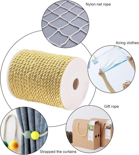PH PandaHall 5mm 18 Yards Twisted Gold Rope Nylon Cord Trim Silk Cord Twisted Silk Ropes Graduation Honor Cord for Crafts Handfasting Home Décor U...