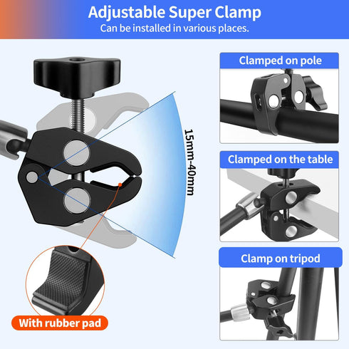 Magic Arm Camera Mount 11inches with Super Clamp,Articulating Arm Load Capacity 6lbs,Camera Mounts & Clamps with 1/4" and 3/8" Threads for LCD Mon...