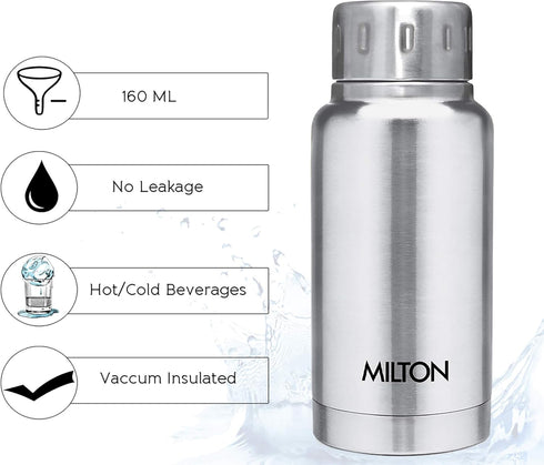 Milton Insulated Water Bottle 5.4 oz (160 ml) Stainless Steel Double walled vacuum flask Hot and Cold Drinks, Leak-Proof Simple Screw Lid, Office,...