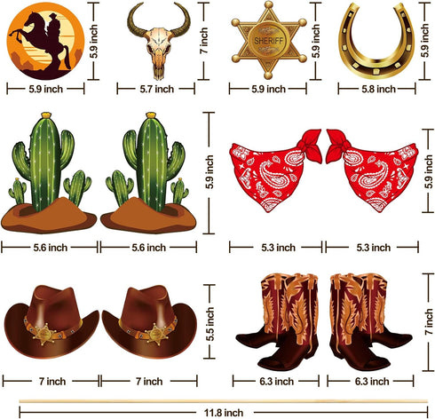 24Pcs Western Cowboy Party Decorations Centerpiece Sticks, Western Theme Birthday Party Supplies Table Centerpiece Decorations, Wild West Cowboy B...