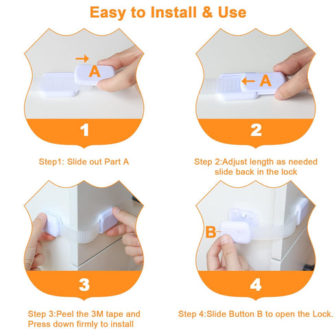 10Pack Child Safety Strap Locks for Fridge, Cabinets, Drawers, Dishwasher, Toilet, Child Proof Safety Locks with 3M Adhesive No Drilling...