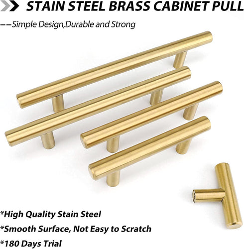 goldenwarm 2Pcs Brushed Brass Cabinet Cupboard Drawer Door Handle Pull Knob for Furniture Kitchen Hardware 6-1/4in Hole Center 8-4/5in Overall Len...
