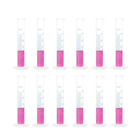 uxcell Plastic Graduated Cylinder, 25ml Measuring Cylinder, Science Test Tube Beakers, 2-Sided Metric Marking, Clear Hex Base for Lab Home 12Pcs...