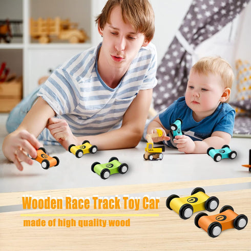 10 Pieces Wooden Mini Car Wooden Car Ramp Race Track Toys for Aged Over 3 Years Old, Wooden Car Ramp Racer Toy Replacement Vehicle Set Race Car Pa...