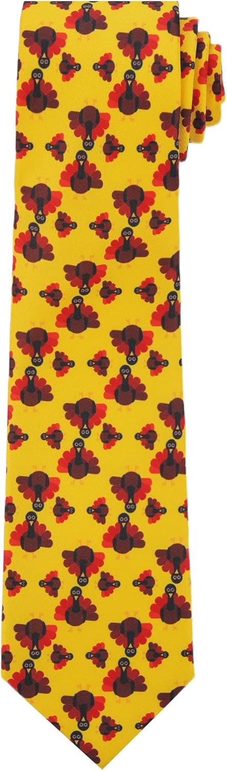 Jacob Alexander Men's Turkey Happy Thanksgiving Regular Neck Tie - Yellow Brown...