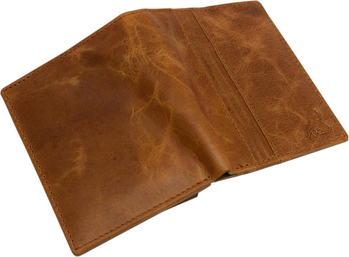 USA RFID Leather Slim Thin Bifold ID Money Wallet Oval Shape Badge Holder (Tan)...