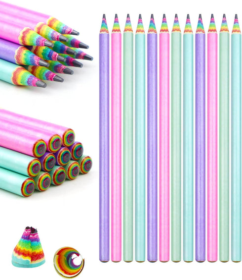 12PCS Rainbow Colored Pre-sharpened pencils HB #2, Eco-friendly and Plastic Free Recycled Paper Cute Fun Pencils for School Office Drawing and Wri...