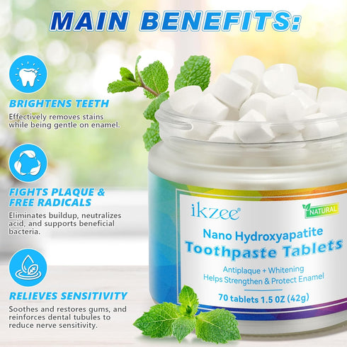 70 Toothpaste Tabs, Flouride Free Toothpaste Tablets, Nano Hydroxyapatite, Sensitive Toothpaste Tablets, Peppermint Flavored Strengthen Teeth, Eco...