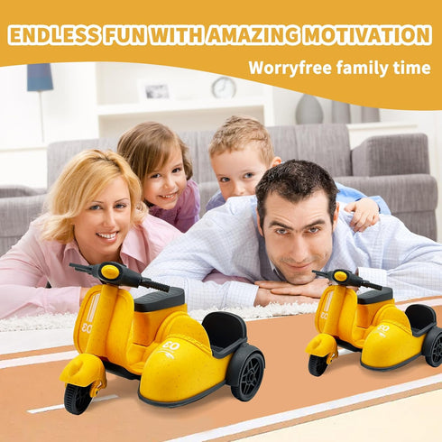 Kids Ride-On Motorcycle with Side Car - Eco-Friendly Straw Material, Push and Pull Toy for 1-3 Year Olds, Mini Cute Motorcycle Toys for Kids 3-5...