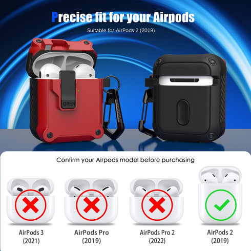 Airpods 2nd and 1st Generation Protective Cases Automatic Pop-up with Safety Lock Clip, Full Body Shockproof Hard Case with Keychain (Free Cleanin...
