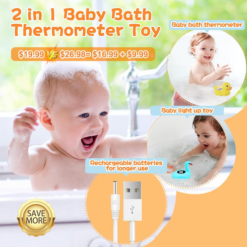 Baby Bath Thermometer with Colorful Lights, Rechargeable Bath Thermometer Baby Safety, Swan Baby Bath Temperature Toy, BPA-Free Baby Bathtub Water...