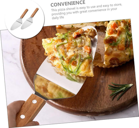 2Pcs Wooden Handle Pizza Shovel pizza spatula pizza cake holder cake server pie server pie cutter baking grilling cheese metal spatula for cooking...