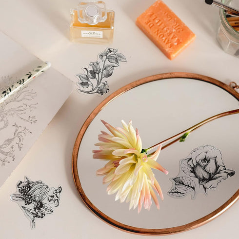 Geolet 300 Pieces Flower Plant Retro Transparent Flower Sticker Decal DIY Natural Scrapbooking Stickers for Laptop Ca Diary Album Journal Planners...