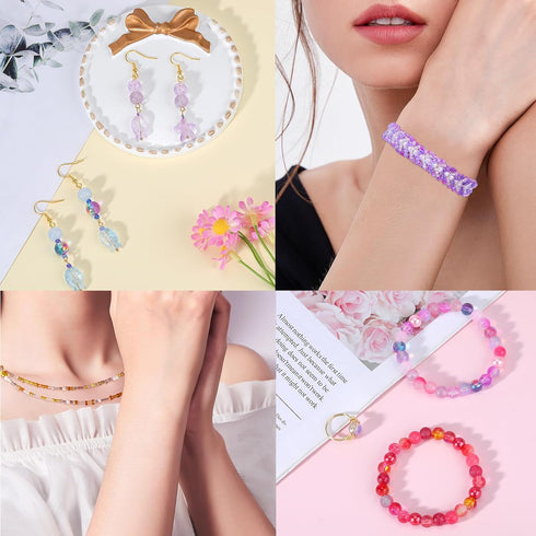 700pcs Glass Beads Jewelry Making Kit Assorted Crystal Round DIY Beads with Ocean Beads and Seed Beads for Bracelets Necklaces Earrings Making (Gr...