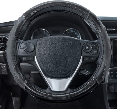 Motor Trend GripPlus Black Carbon Fiber Steering Wheel Cover, Standard 15 inch Size, Advanced Traction Grip, Car Steering Wheel Cover for Truck Va...