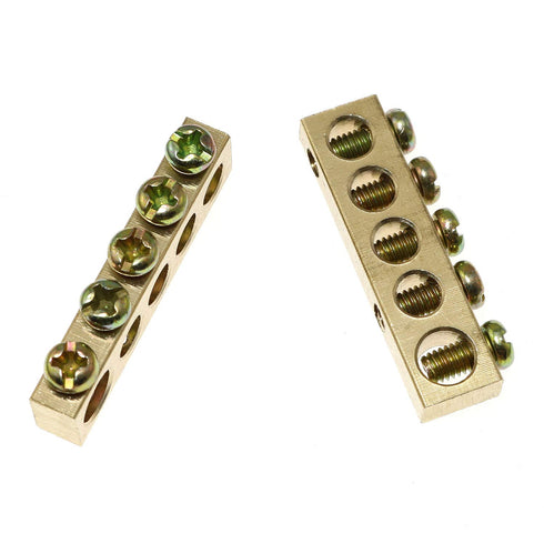 5pcs Electrical Wire Screw Terminal Ground Brass Grounding Bars 5 Positions Terminal Ground Bar, Yellow...