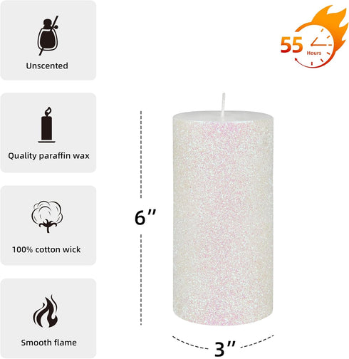 Zest Candle Pillar Candle, 3 by 6-Inch, Metallic White Glitter...