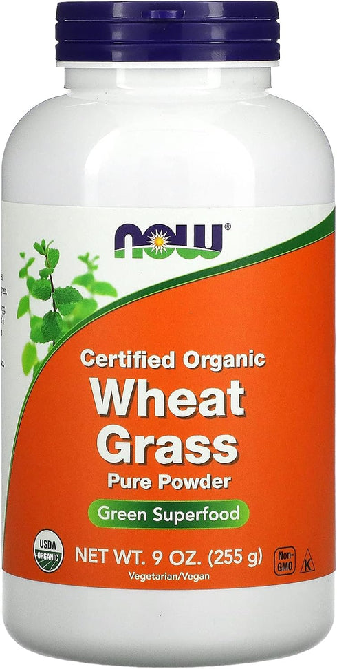 NOW Supplements, Certified Organic and Non-GMO, Wheat Grass Powder, Green Superfood, 9-Ounce...