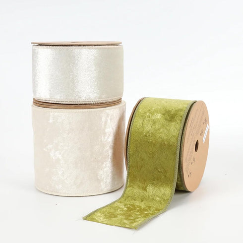 LaRibbons Ivory Gold Reversible Velvet Lurex Wired Ribbon, 4 Inch Crushed Velvet Ribbon for Gift Wrapping, Christmas Tree Decoration, Crafts Wreat...