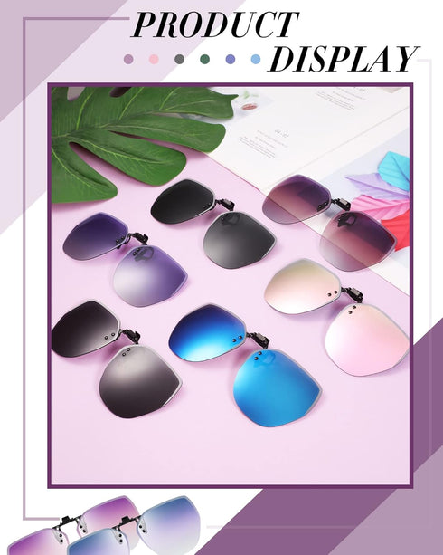 Weewooday 6 Pairs Polarized Polygon Style Clip On Sunglasses Flip Up Driving Clip on Glasses for Outdoors Indoors Men Women, 6 Colors...