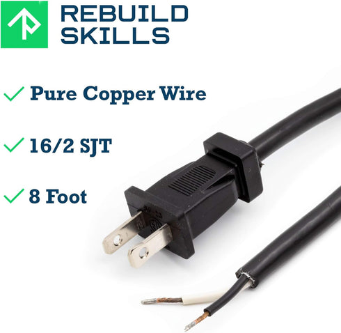 Rebuild Skills Replacement Power Tool Cords for Drills, Sanders, chop saws, Grinders, vacuums, Miter saws, appliances, Motors and Power Tools (8' ...