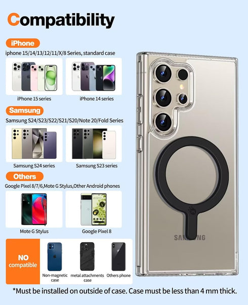 MagSafe Sticker Magnet Adapter Ring - Universal Magnetic Conversion Kit for iPhone, Samsung, Pixel, Kindle (1 Pack, Black)...